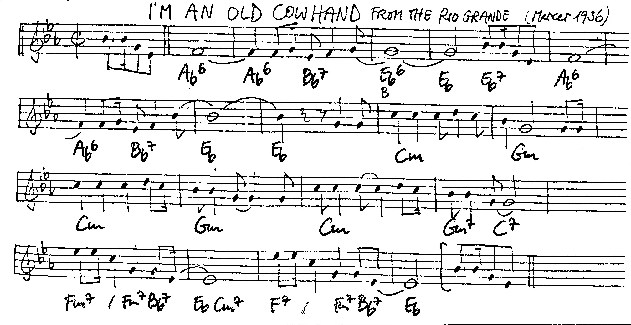 i'm an old cowhand free jazz leadsheet - Courtesy of the Jungle Jazz Band